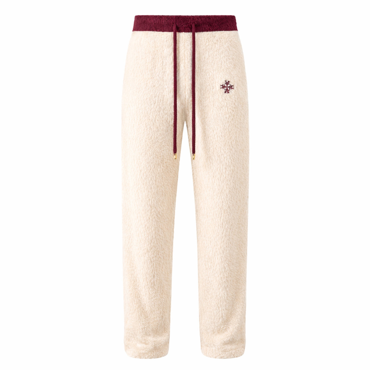 Jogging signature sherpa zippée crème & bordeaux ATNT PARIS, vue de face.