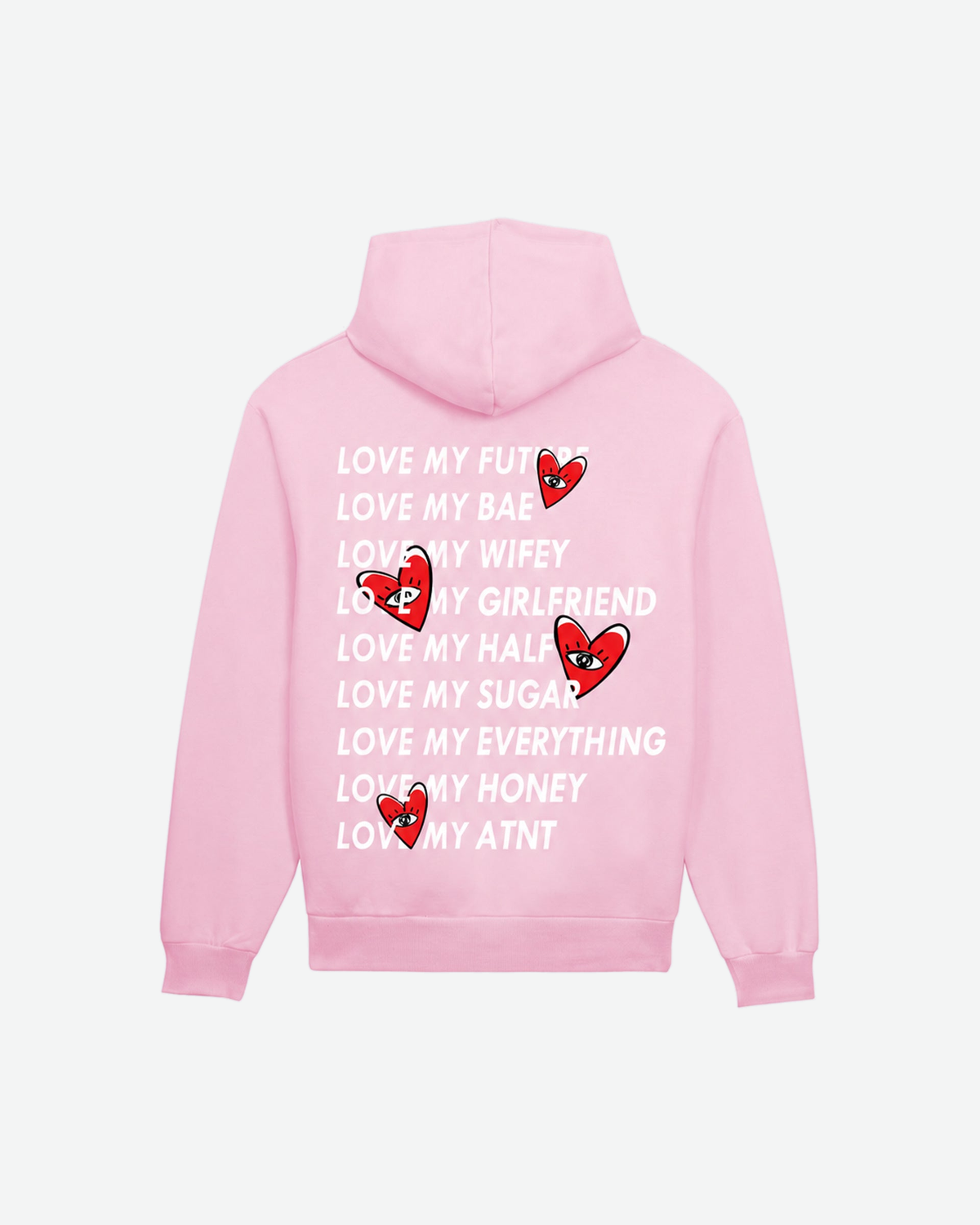 Sweat Capuche Light Pink Love Heart — vue de dos, fond gris clair #F3F4F4
