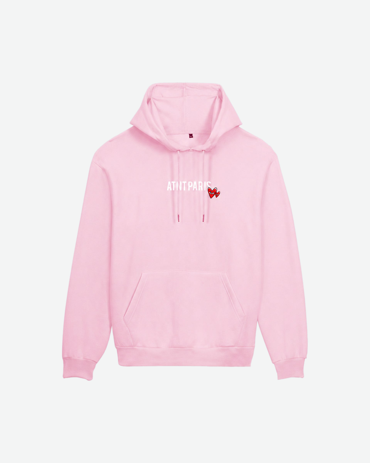 Sweat Capuche Light Pink Love Heart — vue de face, fond gris clair #F3F4F4