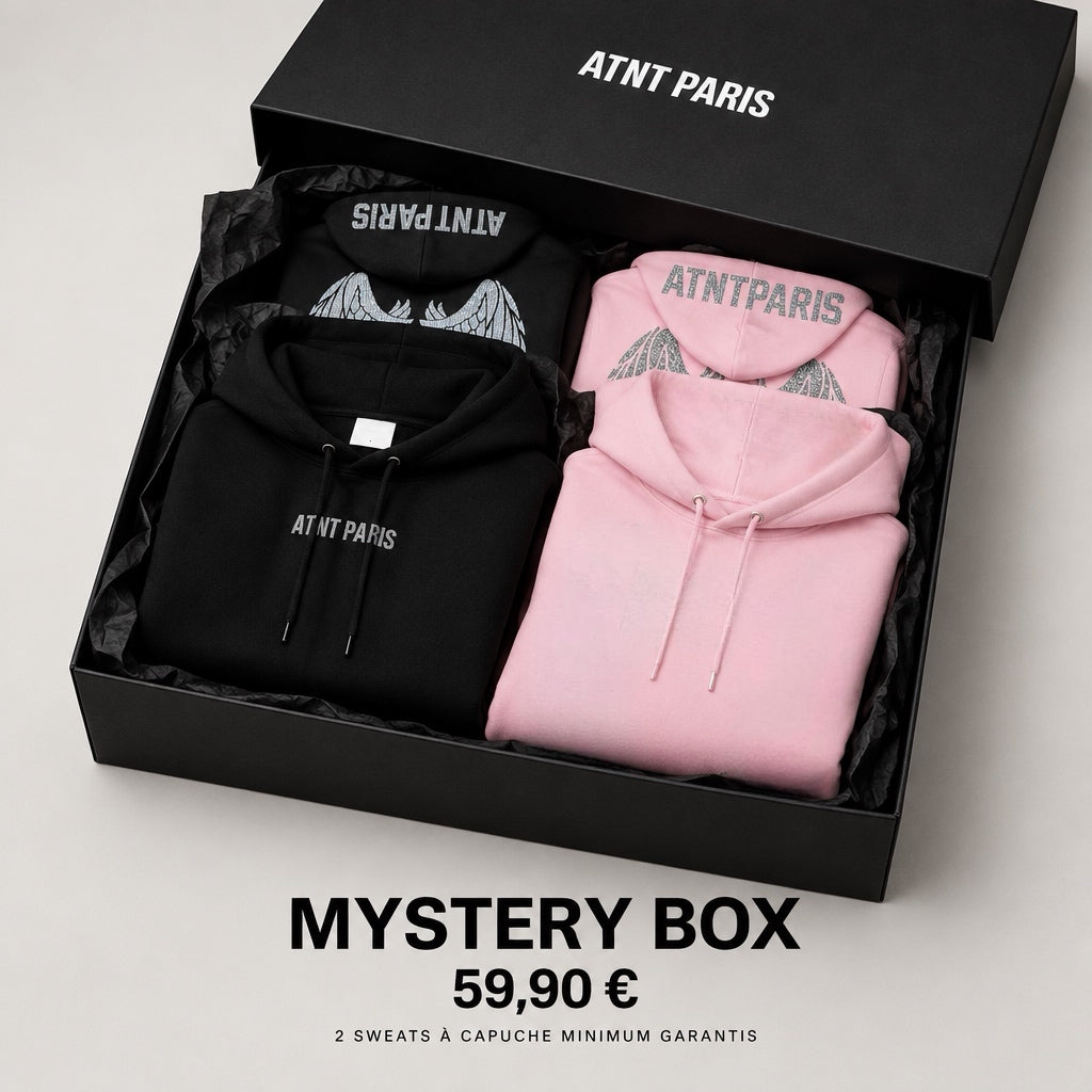 Mystery box 2 sweats à capuche minimum ATNT PARIS, présentation du produit.