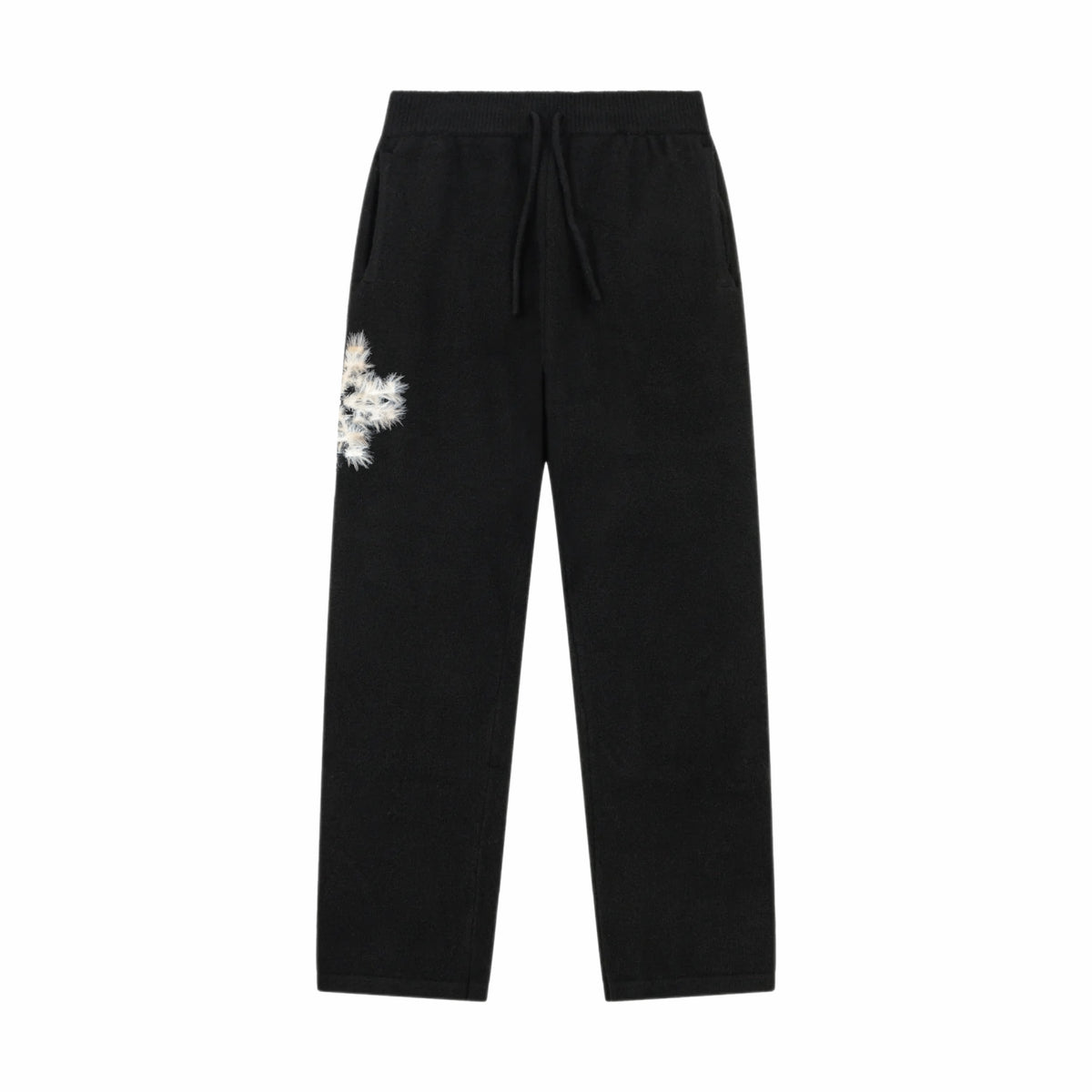 Pantalon de jogging en maille fluffy monogramme signature noir ATNT PARIS, vue de face.