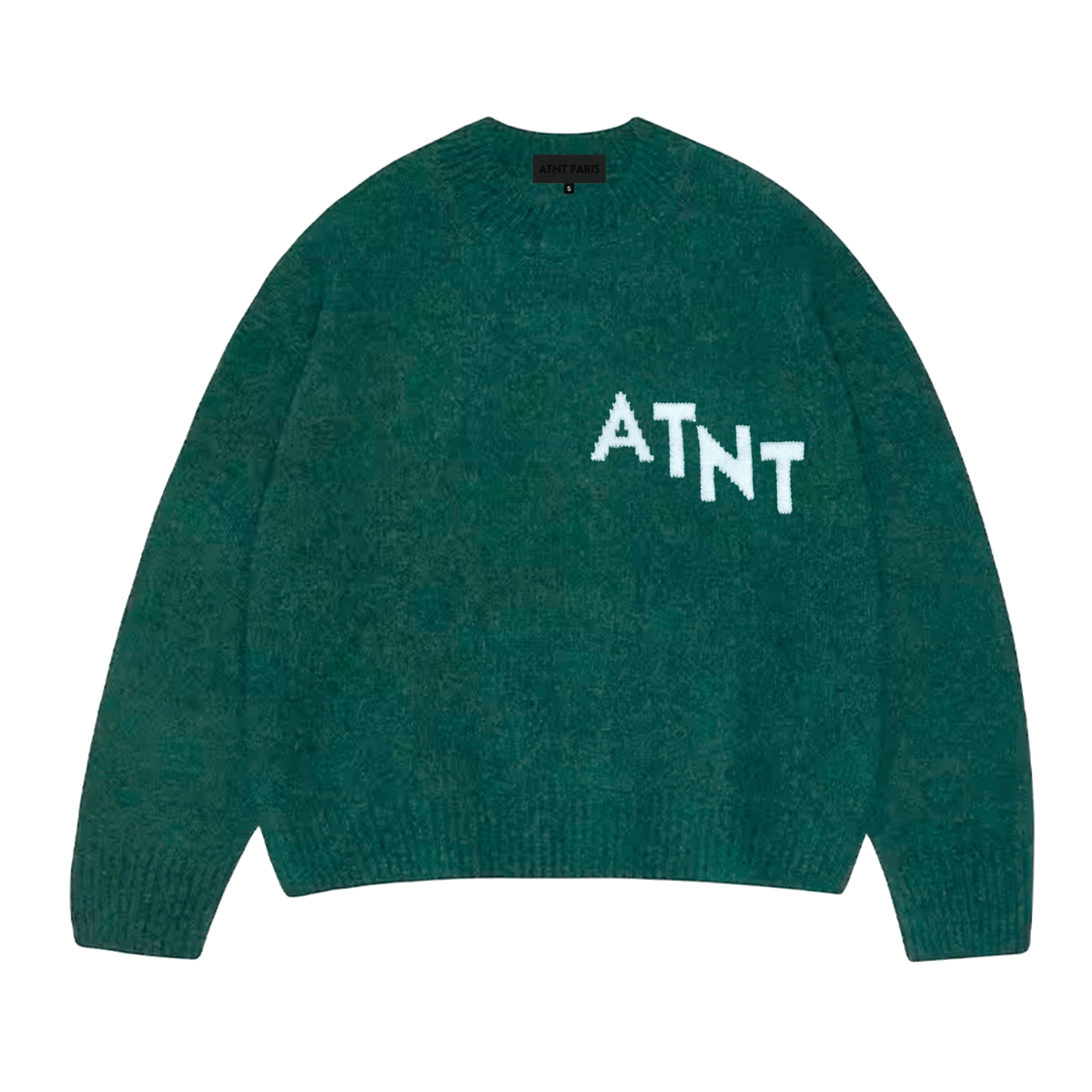 Pull oversize vert effet cachemire ATNT PARIS, vue de face.