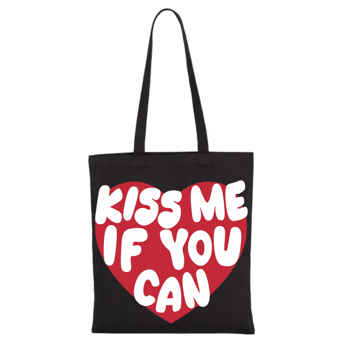 Sac shopping tote bag Kiss Me If You Can noir ATNT PARIS, vue de face.