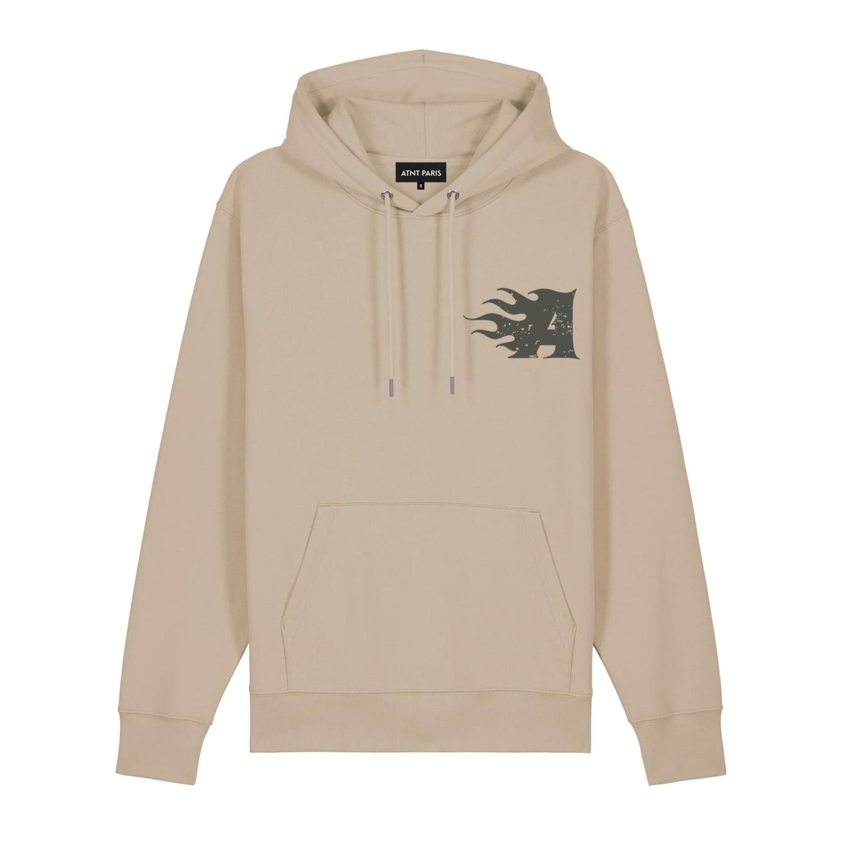 Sweat à capuche beige break ATNT PARIS, vue de face.