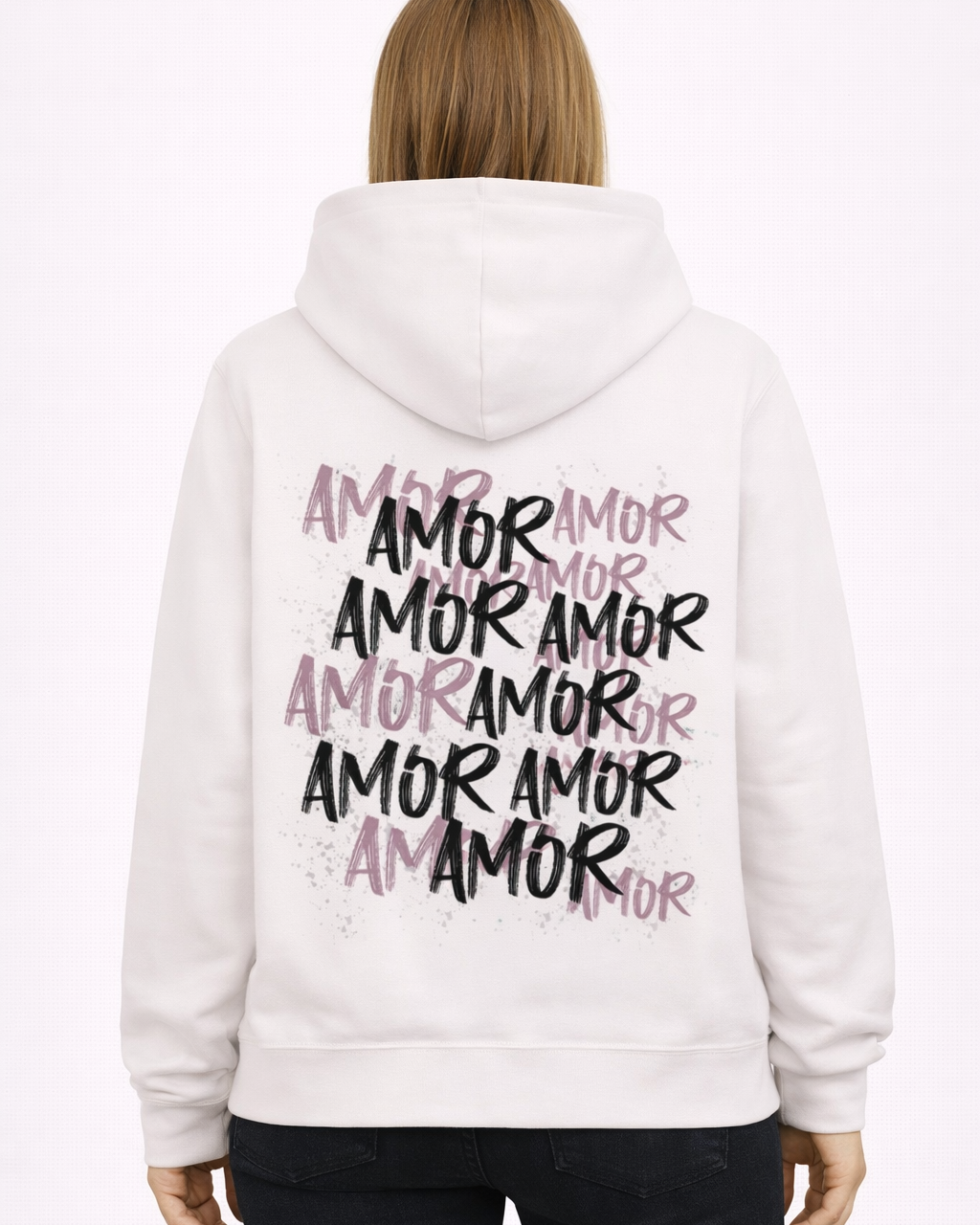 Sweat à capuche blanc amor ATNT PARIS, porté, vue de dos.
