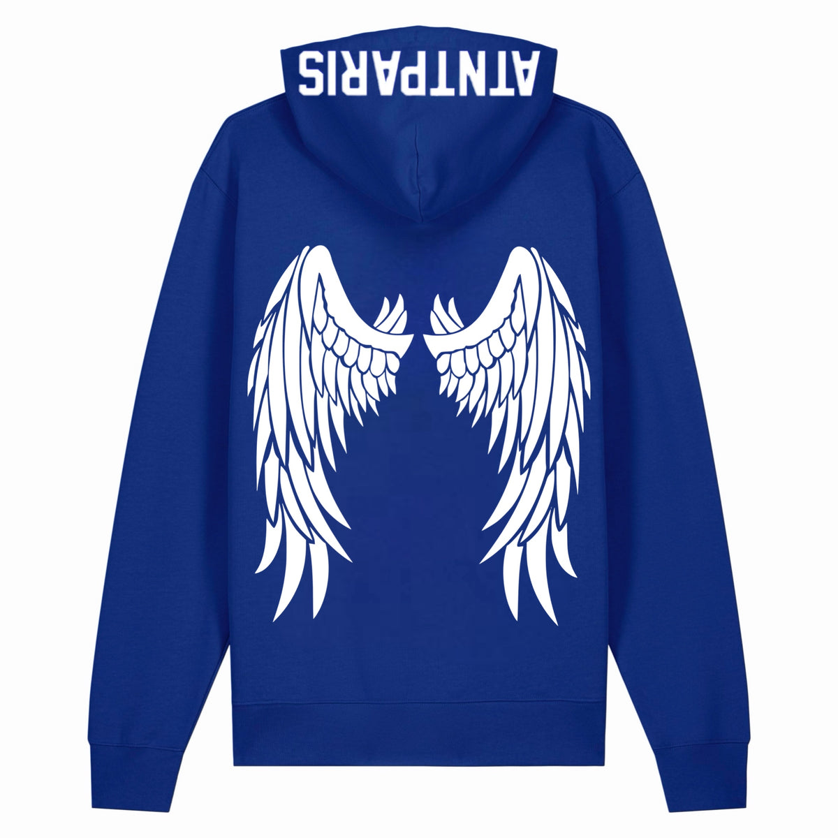 Sweat à capuche bleu Dark Angel ATNT PARIS, vue de dos.