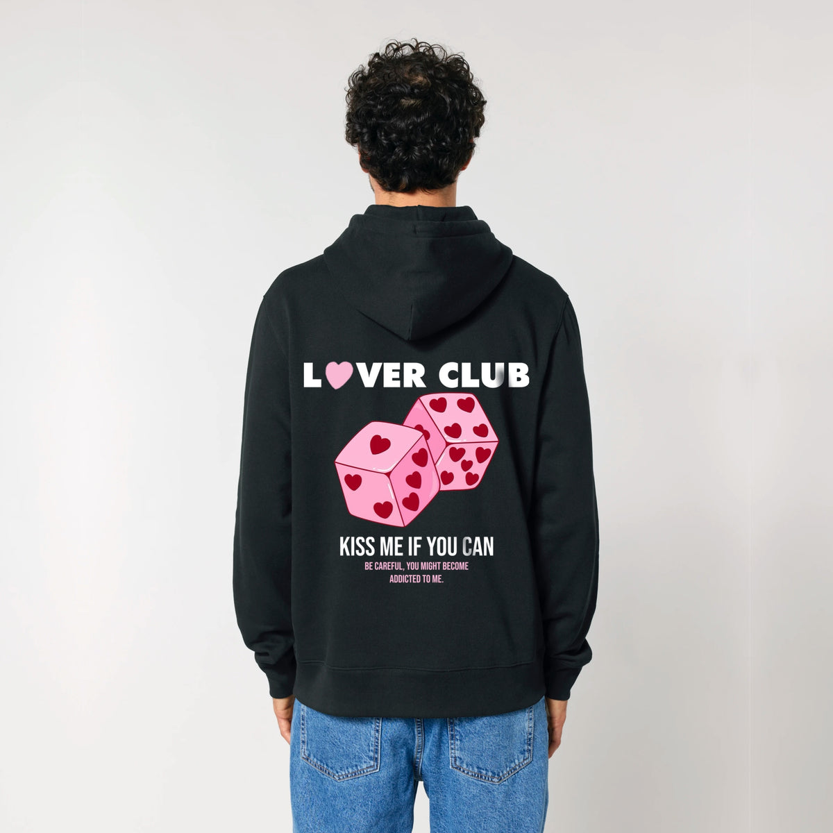 Sweat à capuche lovers club noir ATNT PARIS, porté, vue de dos.