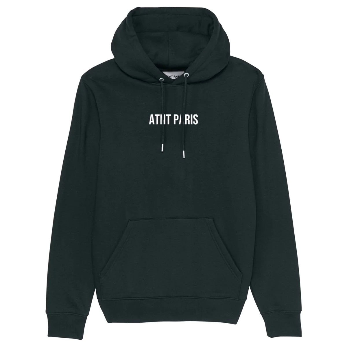 Sweat à capuche noir made in ATNT PARIS, vue de face.