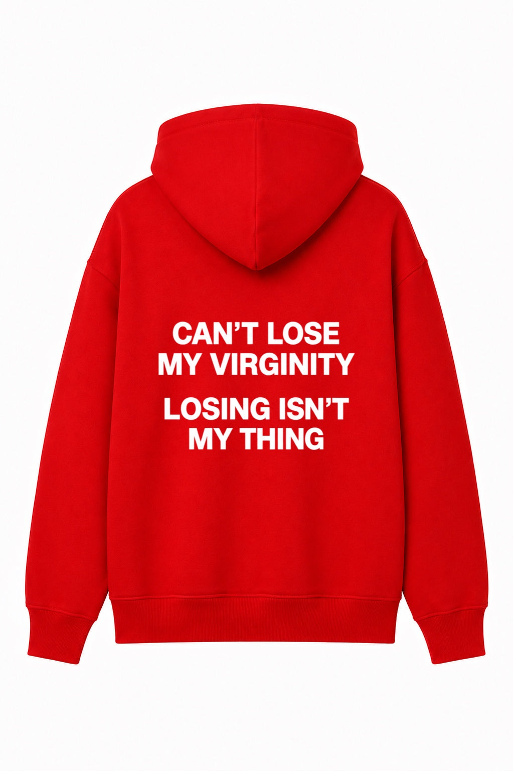 Sweat à capuche rouge Can't Lose My Virginity ATNT PARIS, vue de dos.