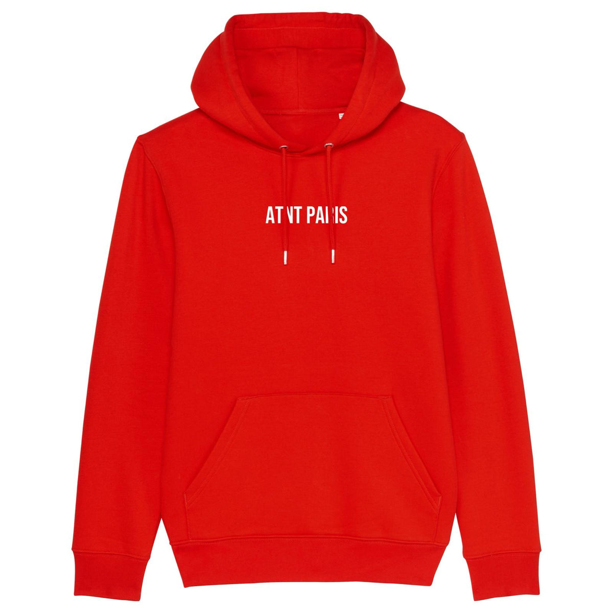 Sweat à capuche rouge made in ATNT PARIS, vue de face.