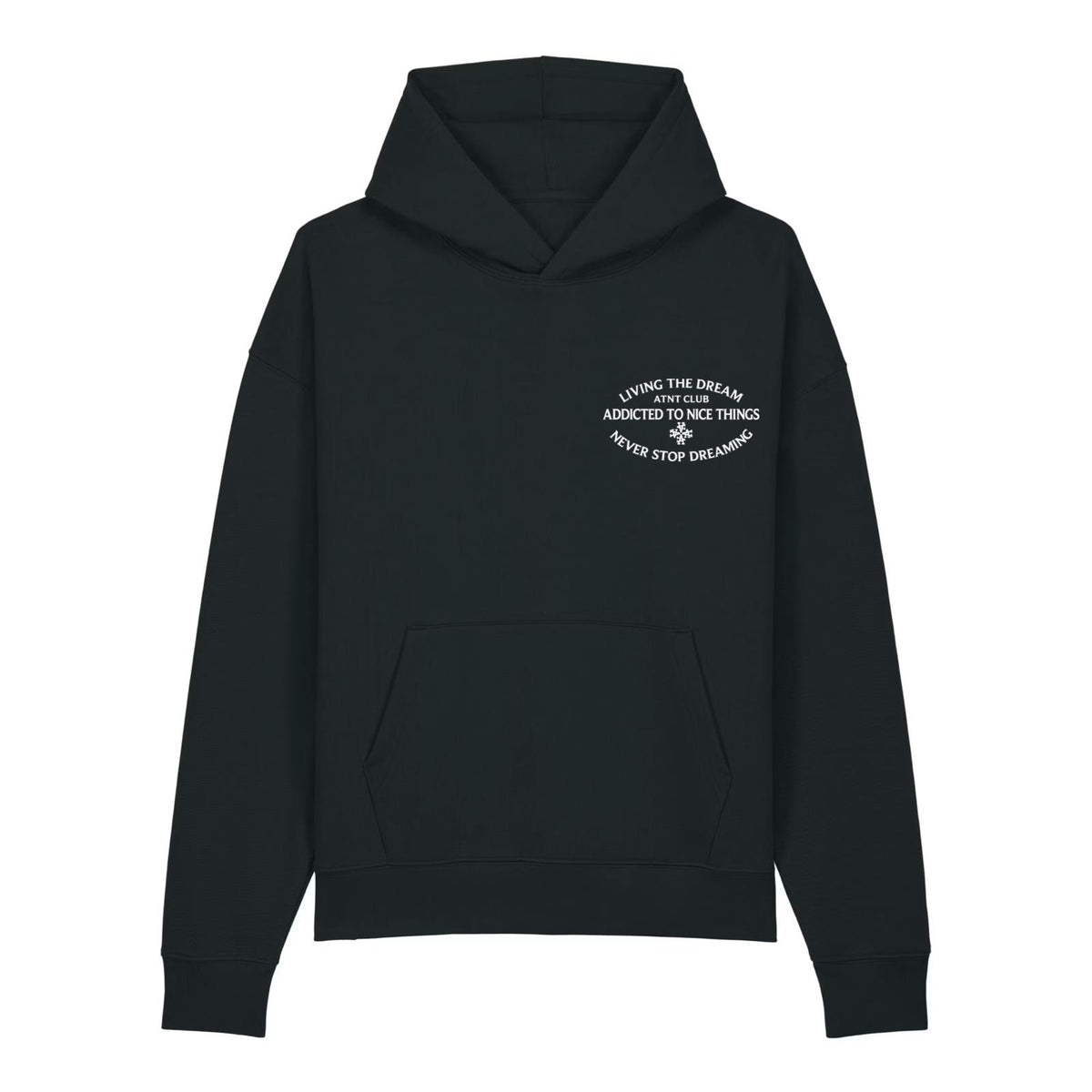 Sweat oversize noir Never Stop Dreaming ATNT PARIS, vue de face.