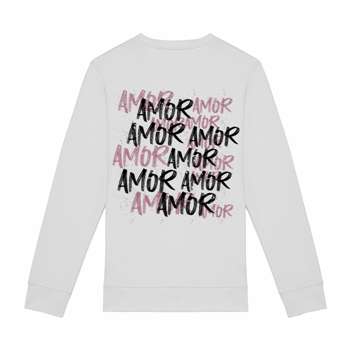 Sweat-shirt unisexe à col rond amor blanc ATNT PARIS, vue de dos.