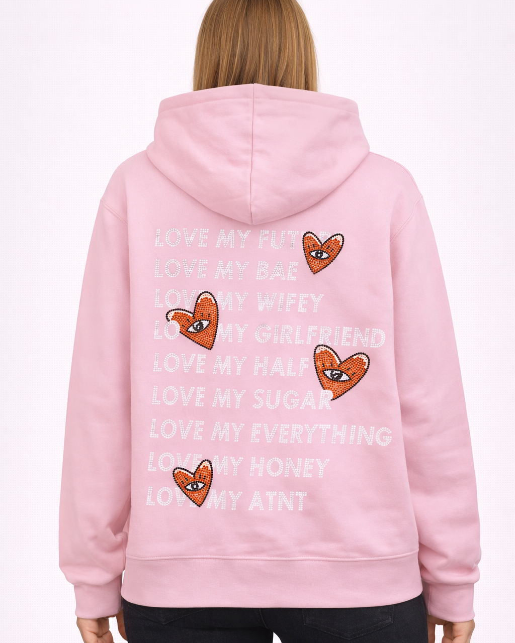 atnt paris sweat rose clair capuche love my en strass 