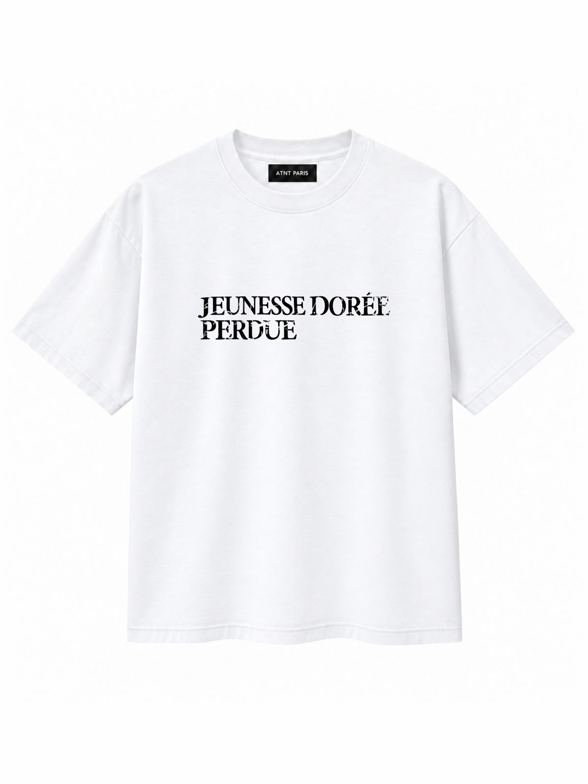 T-shirt blanc Jeunesse Dorée Perdue ATNT PARIS, vue de face.