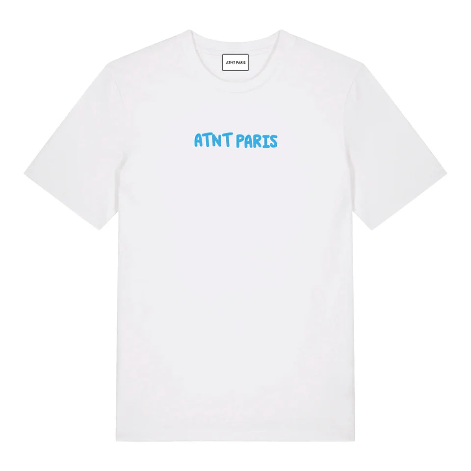 T-shirt blanc Love Is a Feeling ATNT PARIS, vue de face.