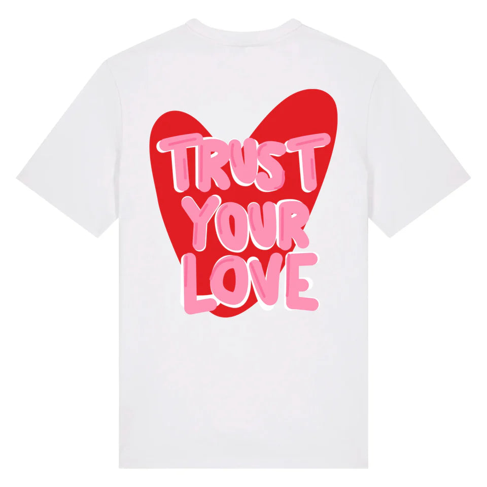 T-shirt blanc unisexe trust love ATNT PARIS, vue de dos.