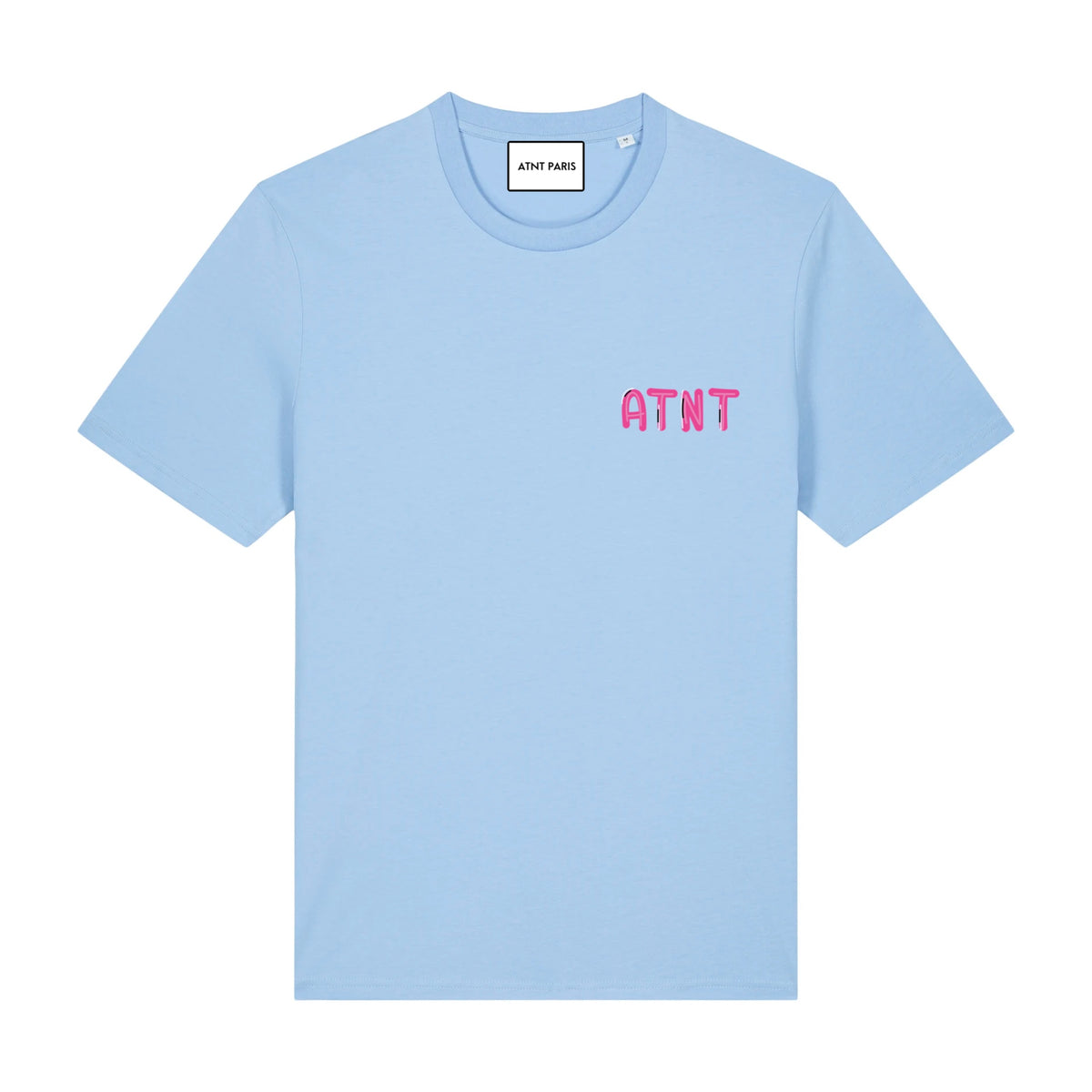 T-shirt bleu ciel Not Antisocial ATNT PARIS, vue de face.