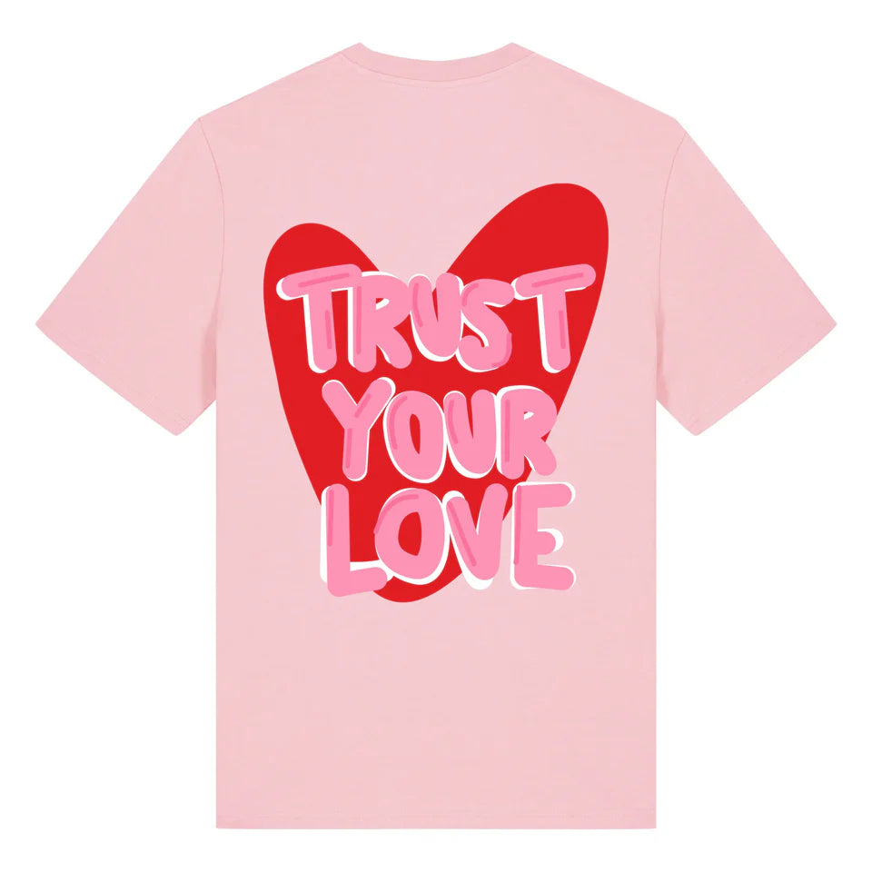 T-shirt rose unisexe trust love ATNT PARIS, vue de dos.
