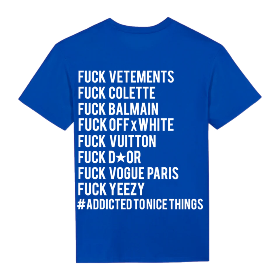 T-shirt unisexe fuck bleu roi ATNT PARIS, vue de dos.