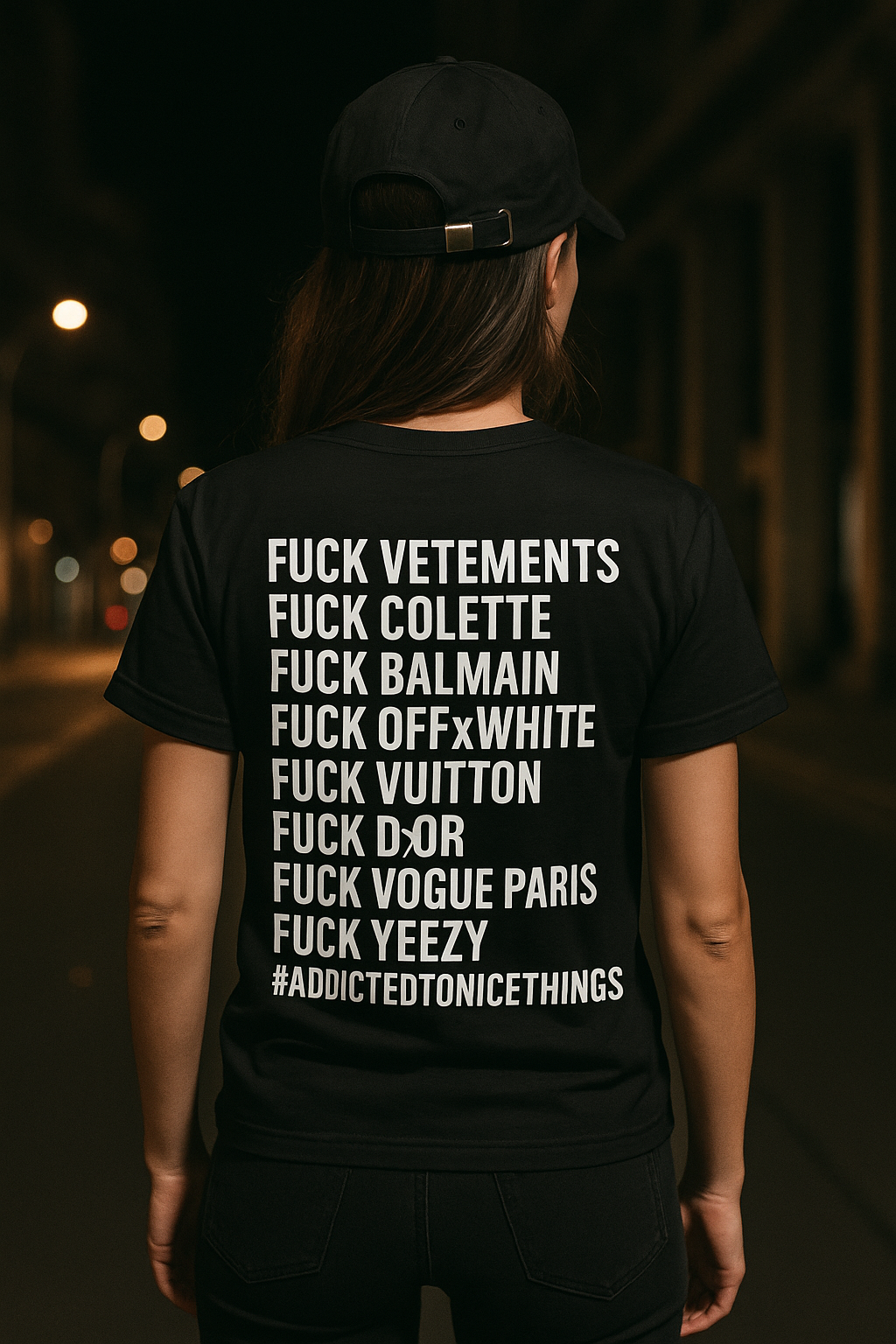 T-shirt unisexe fuck noir ATNT PARIS, porté, vue de dos.