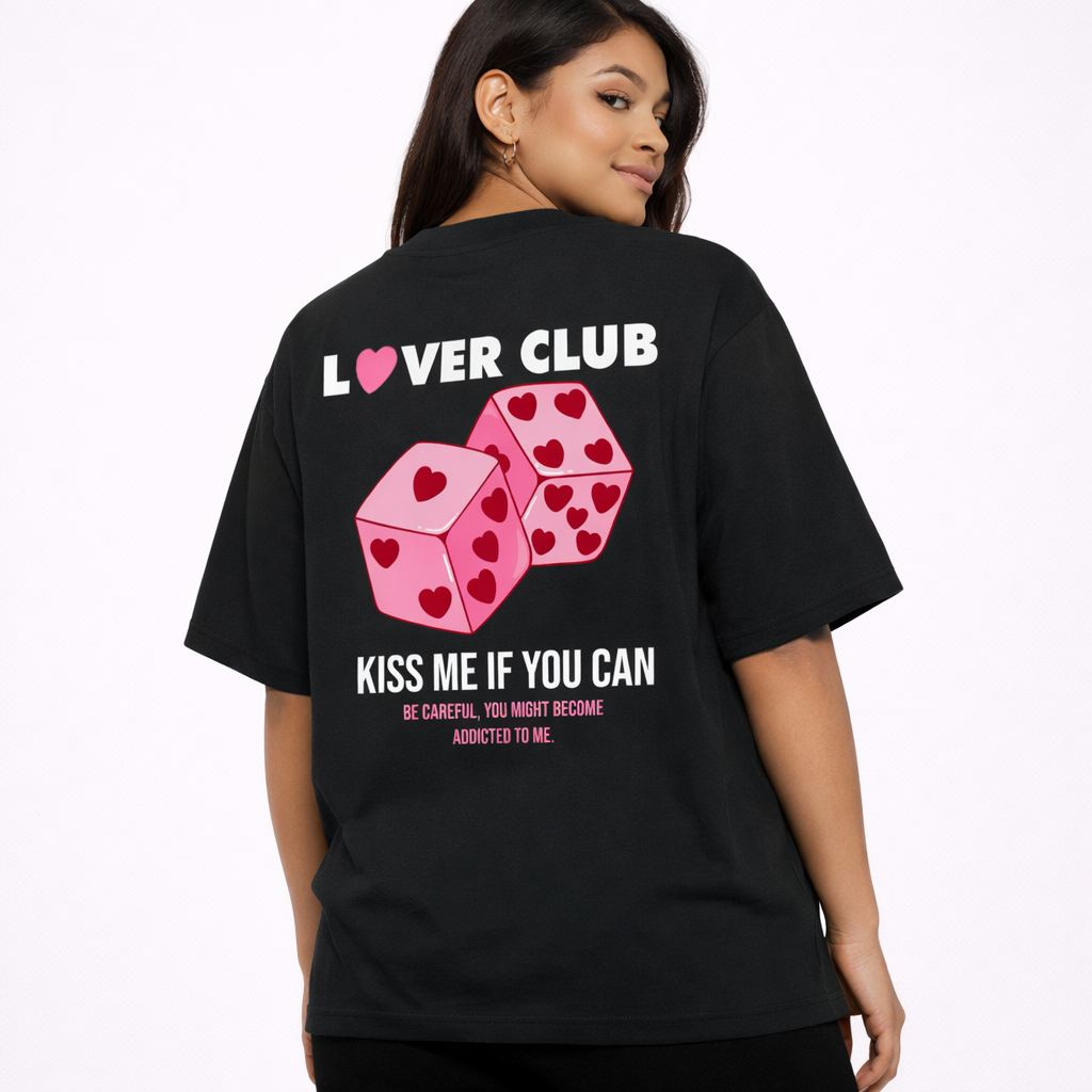 T-shirt unisexe lover club noir ATNT PARIS, porté, vue de dos.