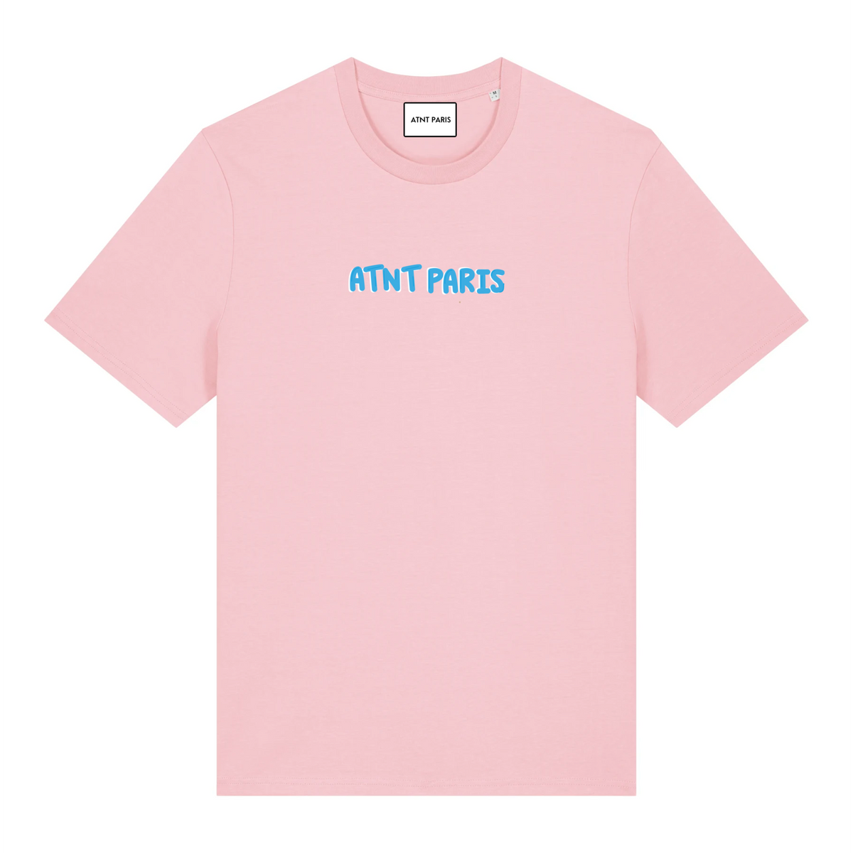 T-shirt unisexe rose Love Is a Feeling ATNT PARIS, vue de face.