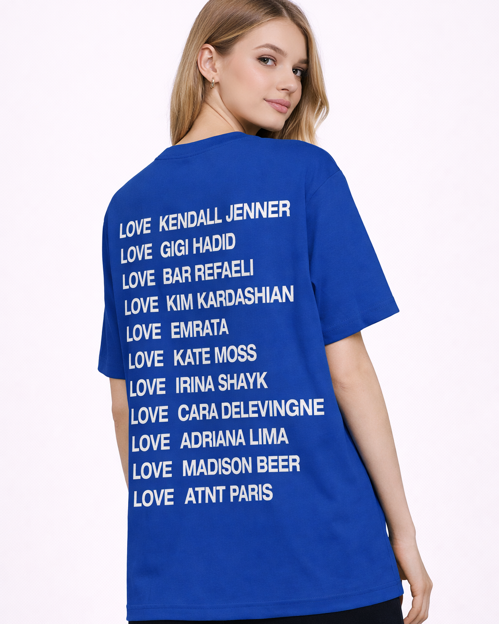tee Shirt Bleu roi Modele Love Kendall Jenner atnt paris 