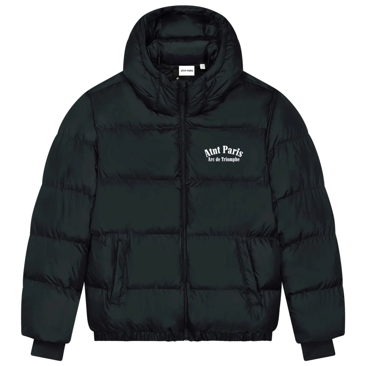 Veste doudoune noir puffer oversize Arc de Triomphe ATNT PARIS, vue de face.