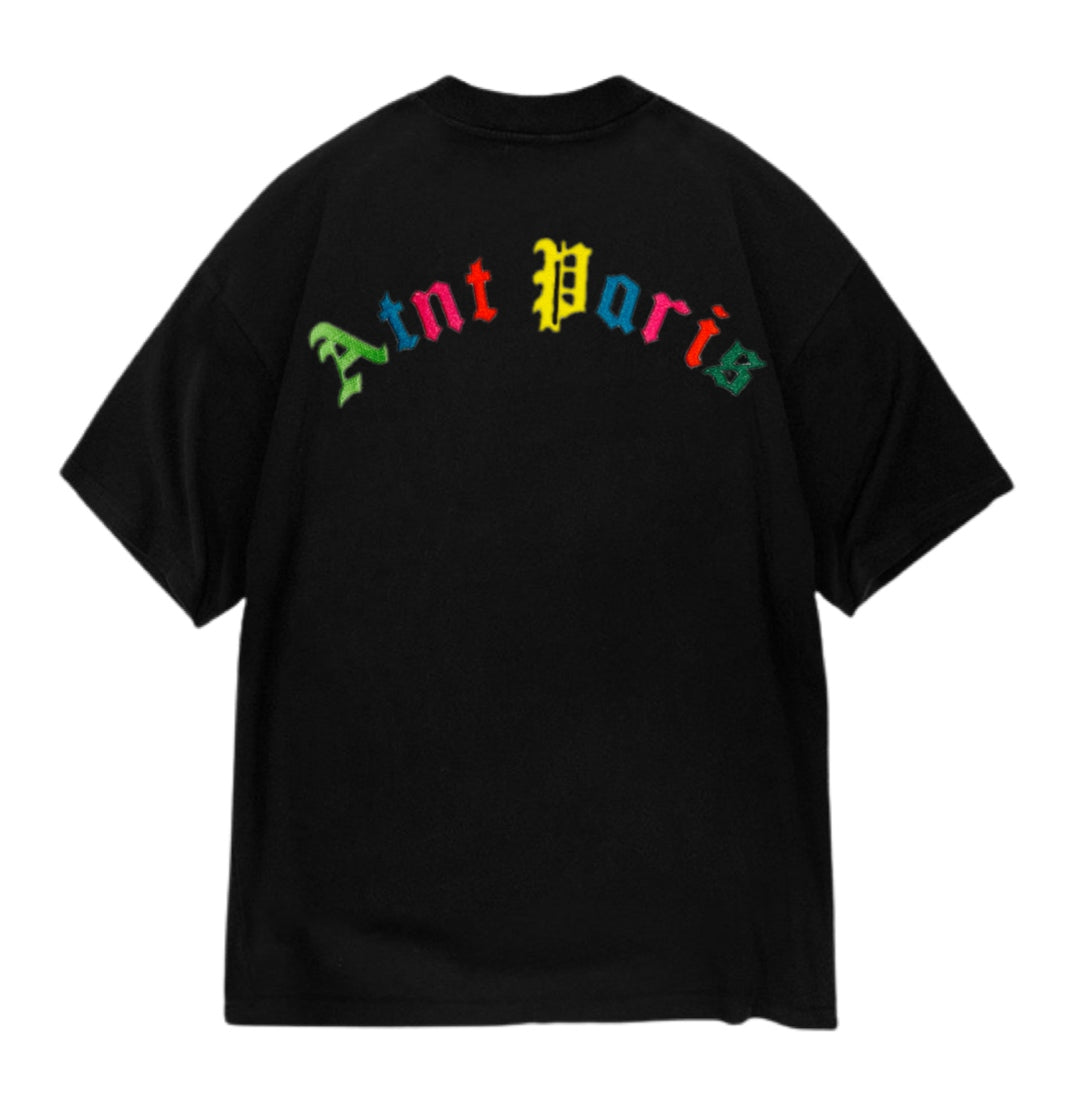 Atnt color t-shirt oversize noir brodé ATNT PARIS, vue de dos.