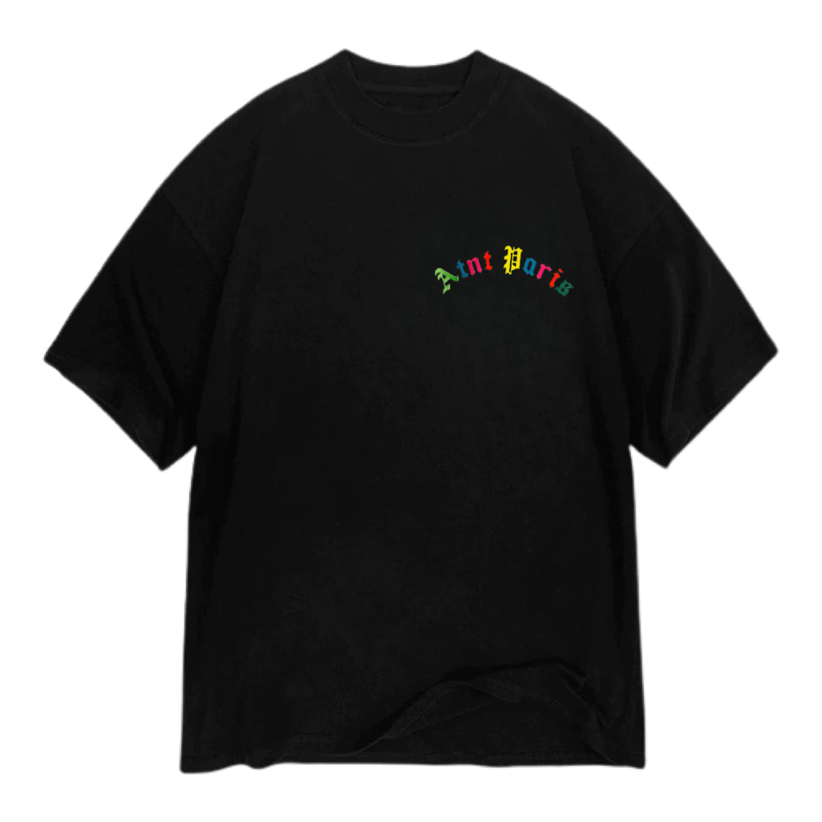 Atnt color t-shirt oversize noir brodé ATNT PARIS, vue de face.