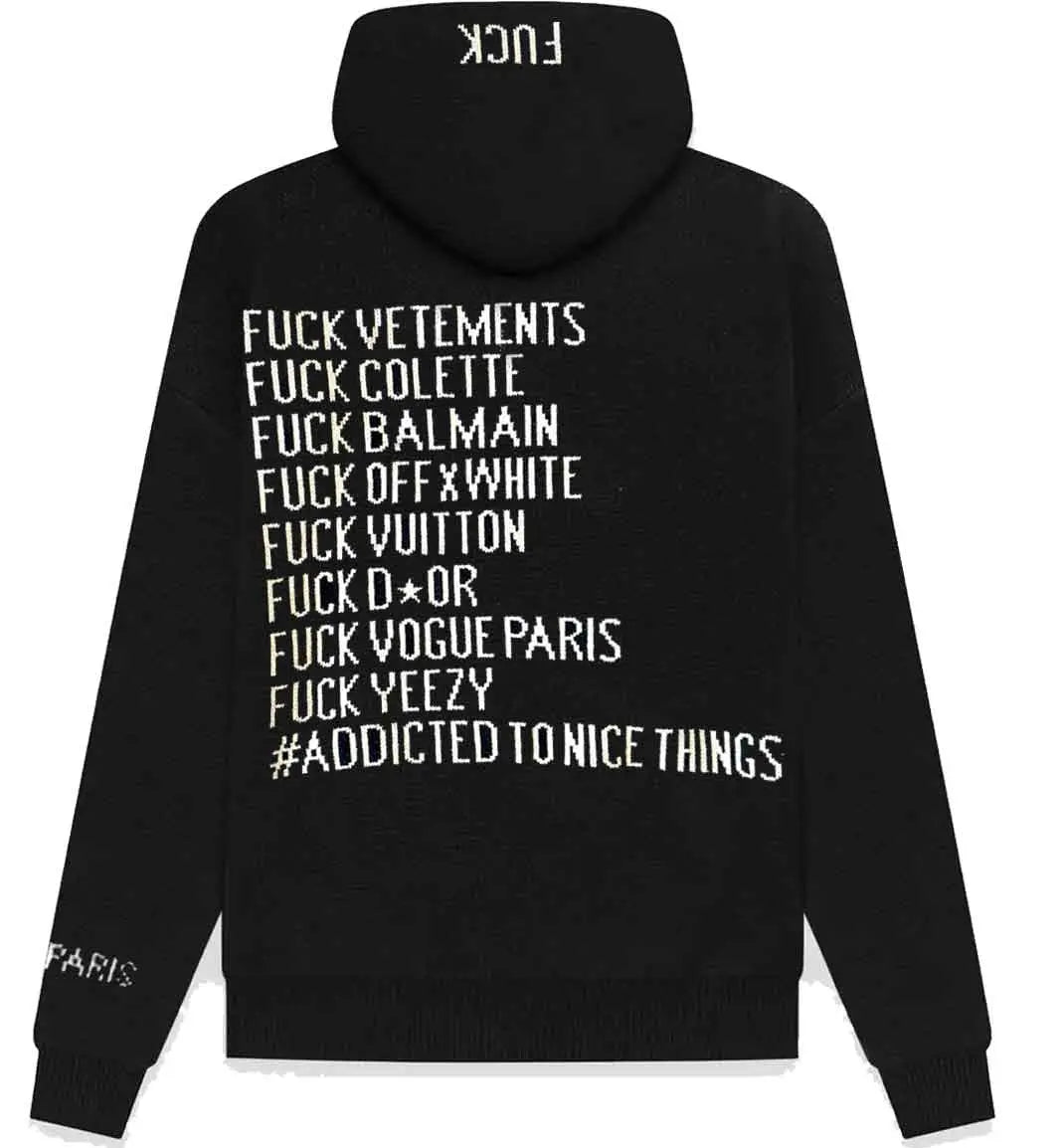 Pull noir fuck aspect cachemire ATNT PARIS, vue de dos.