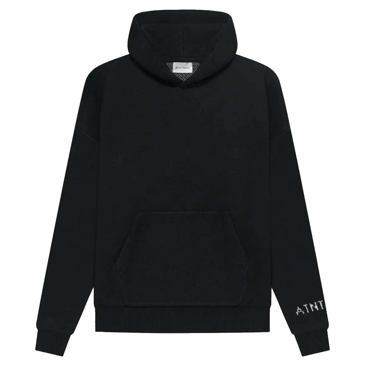 Pull noir fuck aspect cachemire ATNT PARIS, vue de face.