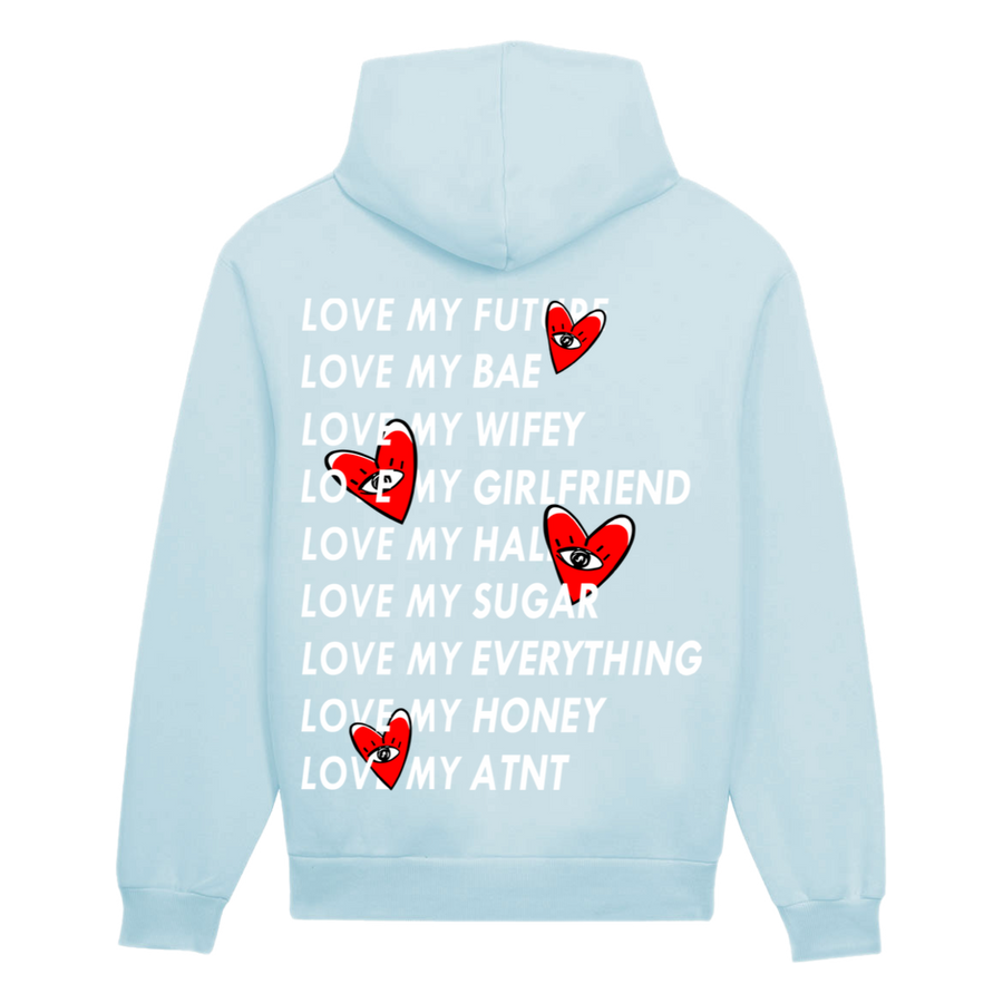Sweat Capuche Bleu ciel Love Heart